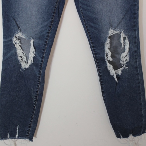 OLD NAVY Rockstar Mid-Rise Distressed Raw Hem Jeans Stretch Denim Knee Holes 8 - Picture 9 of 12